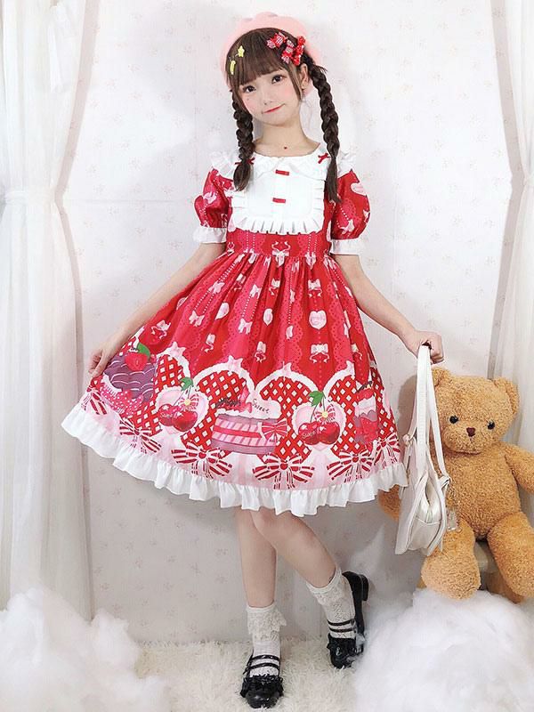 Lolita Clothing |  Sweet Lolita OP Dress Strawberry Cake Ruffles Lolita One Piece Dresses Hobbies Lolita Clothing