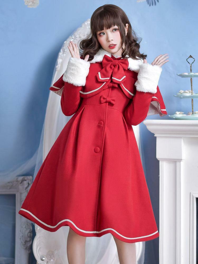 Lolita Clothing |  Sweet Lolita Overcoat Bow Pleated Wool Lolita Winter Coat With Cape Hobbies Lolita Clothing