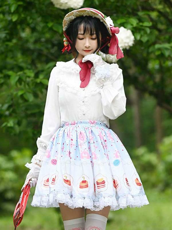 Lolita Clothing |  Sweet Lolita Overskirt Candy Colors Polyester Light Sky Blue Daily Casual Tea Party Lace Lolita Skirts Hobbies Lolita Clothing