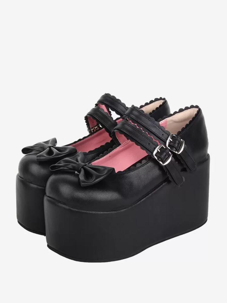 Lolita Clothing |  Sweet Lolita Sandals Black Bows Bow PU Leather Round Toe Lolita Summer Shoes Hobbies Lolita Clothing