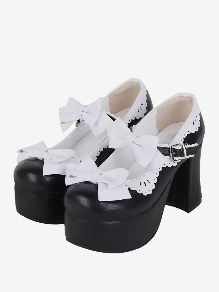 Lolita Clothing |  Sweet Lolita Sandals Bows Round Toe Bow PU Leather Black Lolita Summer Shoes Hobbies Lolita Clothing