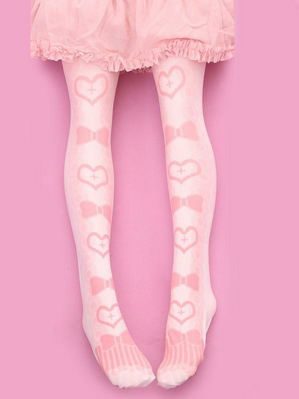 Lolita Clothing |  Sweet Lolita Stockings Pink Velvet Heart Bow Printed Lolita Knee High Socks Hobbies Lolita Clothing