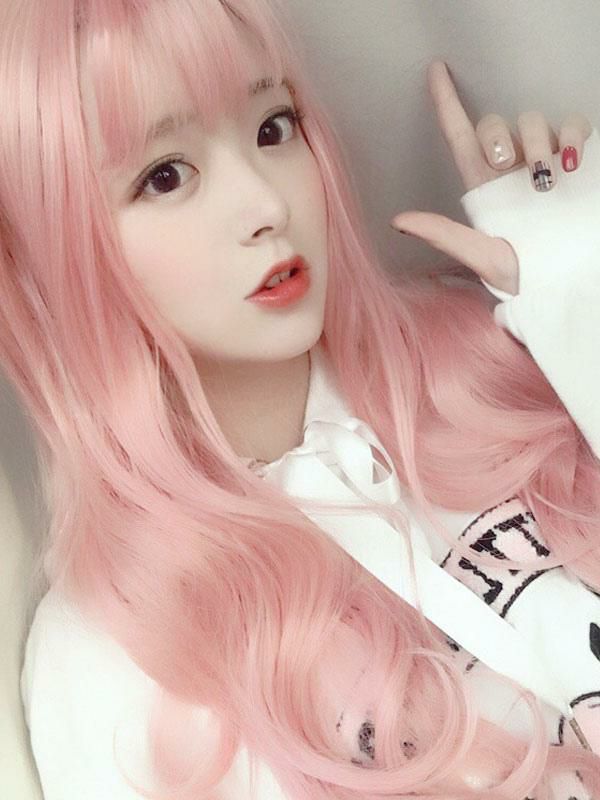 Lolita Clothing |  Sweet Lolita Wig Long Tousled Soft Pink Lolita Hair Wigs With Bangs Hobbies Lolita Clothing