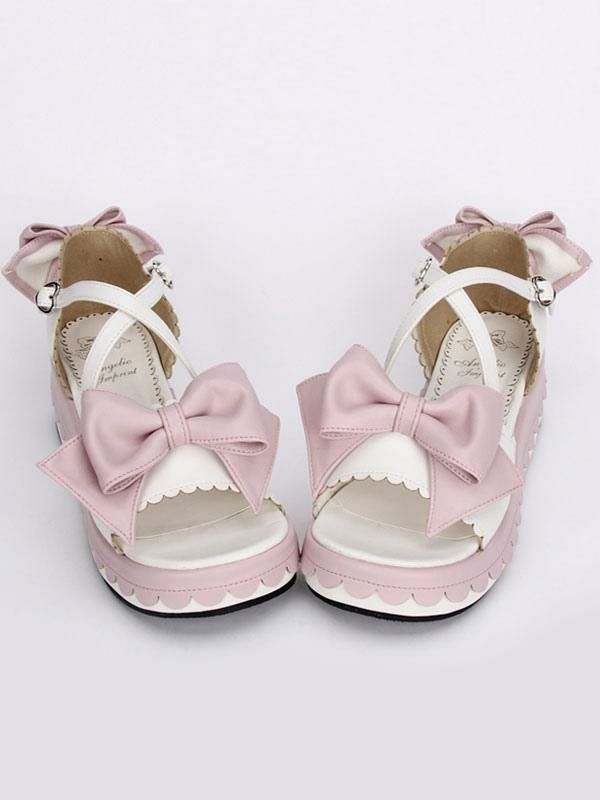 Lolita Clothing |  Sweet White Lolita Sandals Platform Pink Bows Ankle Straps Bows Hobbies Lolita Clothing