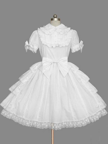 Lolita Clothing |  White Bows Cotton Lolita One-Piece for Girls Hobbies Lolita Clothing