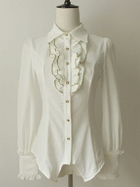 Lolita Clothing |  White Ruched Cotton Chic Lolita Shirt for Women Hobbies Lolita Clothing