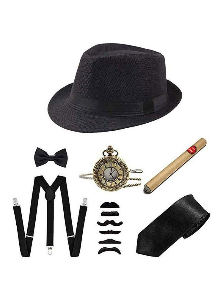 Retro Costume |  1920s Gatsby Gangster Accessories Set Panama Hat Suspender Bow Tie Hobbies Retro Costume