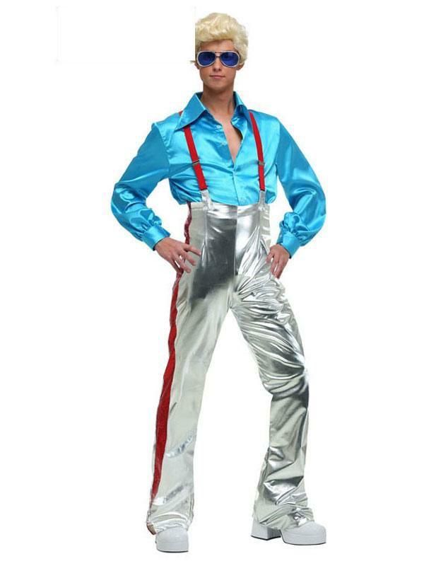 Retro Costume |  1970s Retro Costumes Blue Long Sleeves Shirt Metallic Pant Men Disco Costumes Hobbies Retro Costume