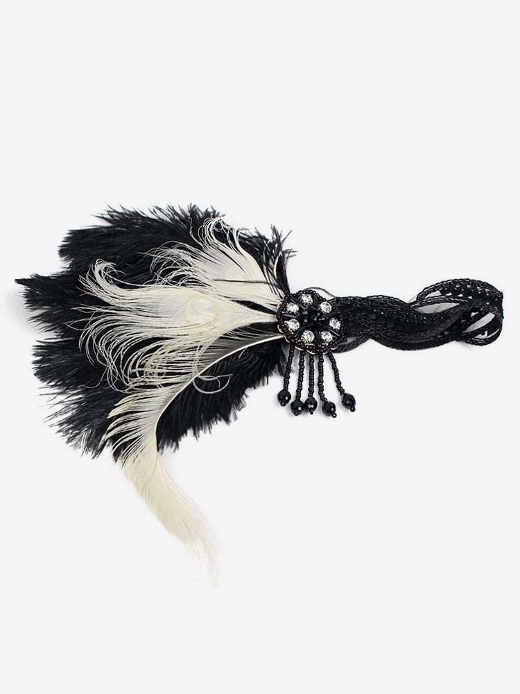 Retro Costume |  Black Flapper Headband The Great Gatsby 1920s Fashion Costume Feather Headpieces Vintage Accessories Halloween Hobbies Retro Costume