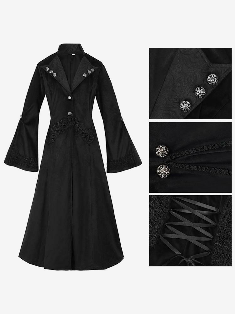 Retro Costume |  Black Gothic women’s mid-length coat autumn and winter fashion slim trench coat dark stand collar palace tuxedo Hobbies Retro Costume