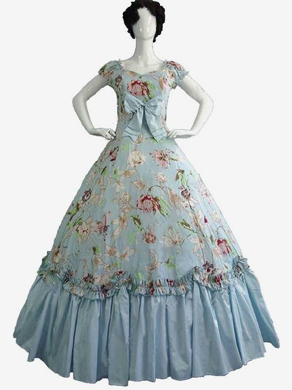 Retro Costume |  Black Retro Costumes Bows Polyester Marie Antoinette Costume Floral Print Dress Retro Tunic Vintage Clothing Hobbies Retro Costume