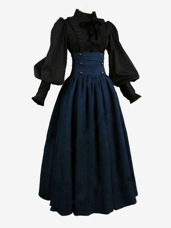 Retro Costume |  Black Retro Costumes Marie Antoinette Costume Ruffles Polyester Set Skirt Top Royal 18th Century Costume Hobbies Retro Costume