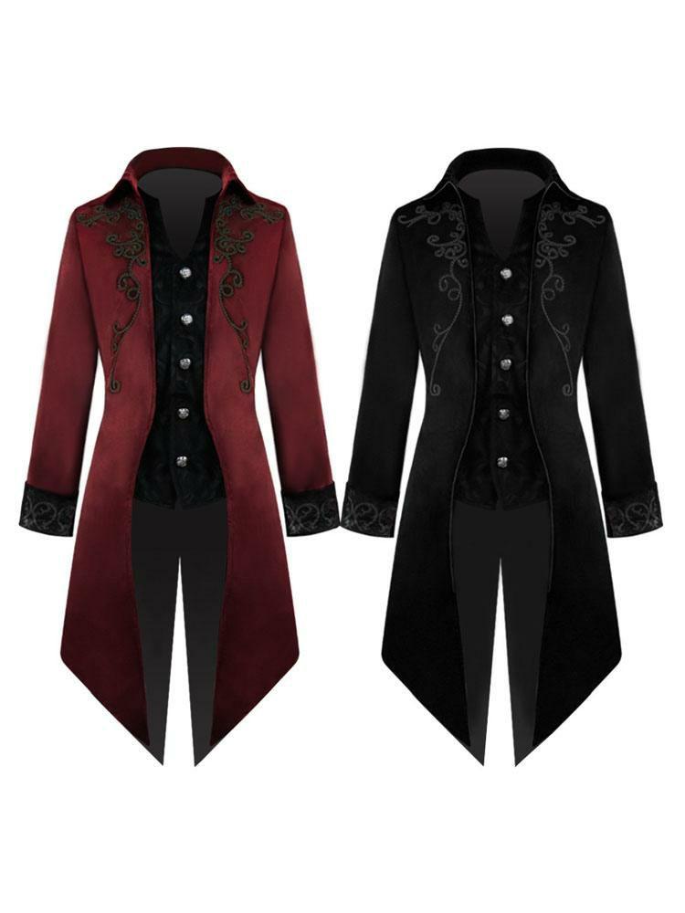 Retro Costume |  Black Vintage Coat Middle Ages Tuxedo Embroidered Velour Retro Costumes For Man Hobbies Retro Costume