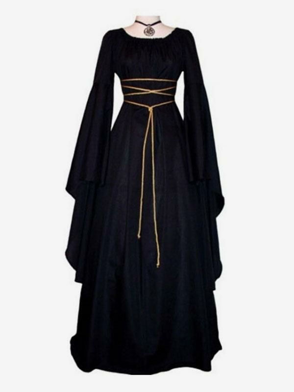 Retro Costume |  Black Vintage Costume Gothic Long Sleeves Maxi Dress For Dress Carnival Hobbies Retro Costume