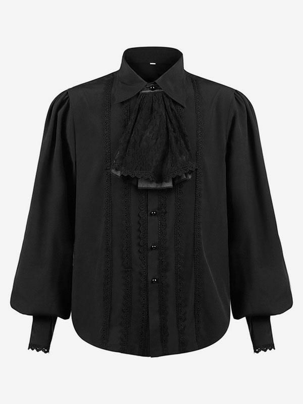 Retro Costume |  Black Vintage Top Renaissance Polyester Lace Long Sleeves Retro Costumes For Man Hobbies Retro Costume