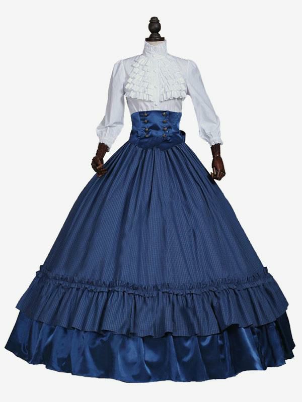 Retro Costume |  Blue Retro Costumes Lace Polyester Plaid Top Marie Antoinette Costume Retro Set Party Prom Dress Hobbies Retro Costume