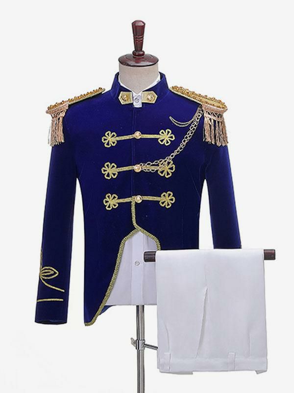 Retro Costume |  Blue Retro Royal Court Costumes Navy Military Band Uniforms Sailor Performance Costume Hobbies Retro Costume