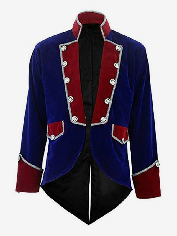 Retro Costume |  Blue Vintage Coat Aristocrat Split Front Buttons Two Tone Velvet Overcoat Victorian Retro Costumes For Man Hobbies Retro Costume