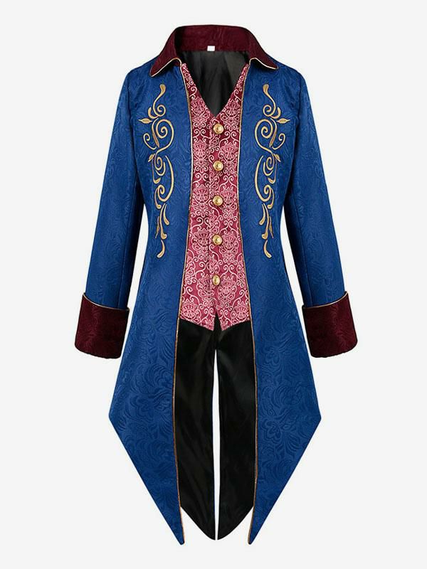 Retro Costume |  Blue Vintage Top Retro Polyester Floral Print Long Sleeves Retro Costumes For Man Hobbies Retro Costume