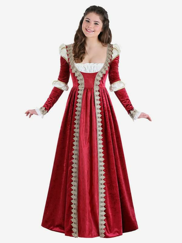 Retro Costume |  Burgundy Retro Costumes Lace Polyester Color Block Dress Retro Marie Antoinette Costume Set Masquerade Ball Gown Hobbies Retro Costume