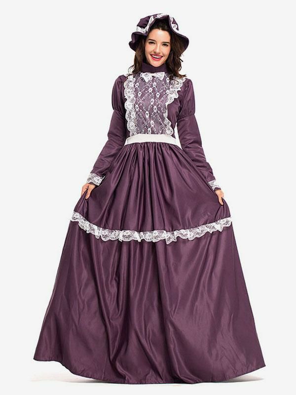 Retro Costume |  Carnival Costumes Fuchsia Retro Costumes Costume Bow Lace Lace Ruffles Lace Headwear Dress Middle Ages Vintage Clothing Hobbies Retro Costume