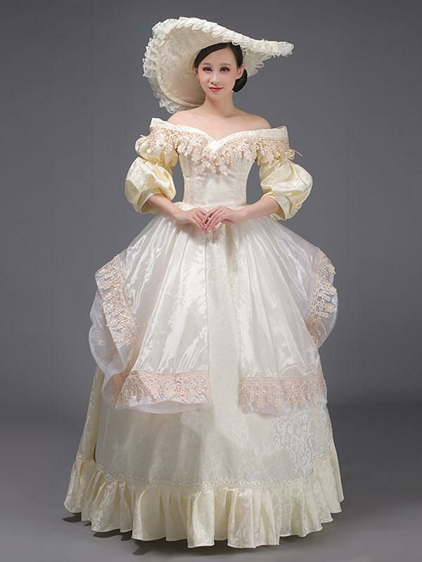 Retro Costume |  Champagne Retro Costumes Lace Ruffles Polyester Marie Antoinette Costume Tunic Dress Hat Vintage Masquerade Ball Gown Hobbies Retro Costume