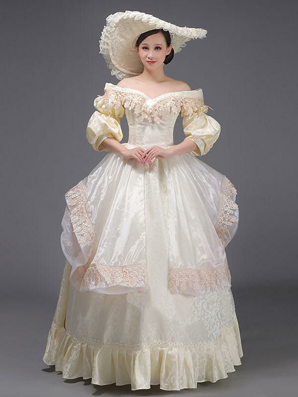 Retro Costume |  Champagne Retro Costumes Ruffles Marie Antoinette Costume Polyester Dress Vintage Tunic Vintage Clothing Hobbies Retro Costume