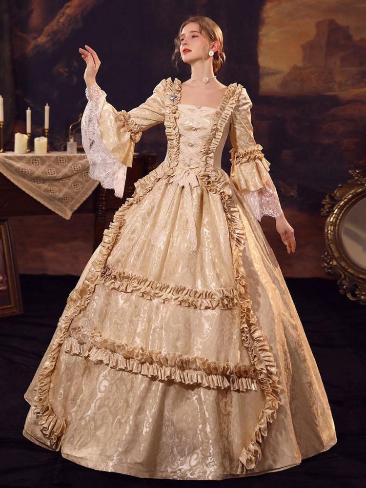 Retro Costume |  Champagne Victorian Rococo Polyester Dress Marie Antoinette Long Sleeves Dress Hobbies Retro Costume