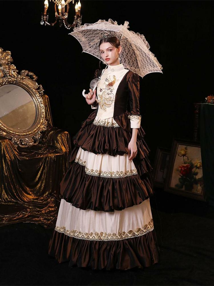 Retro Costume |  Coffee Brown Retro Costumes Polyester Dress Renaissance Marie Antoinette Costume Party Prom Dress Hobbies Retro Costume