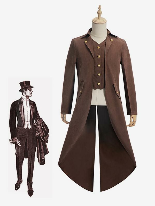 Retro Costume |  Coffee Brown Vintage Retro Medieval RetroTuxedo Punk Retro Mid-length Clothing Hobbies Retro Costume