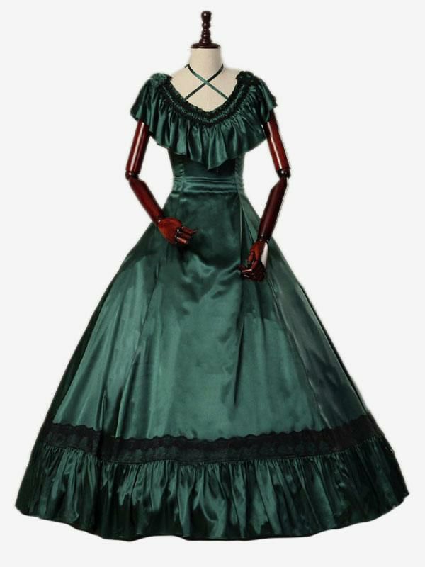 Retro Costume |  Dark Green Retro Costumes Ruffles Marie Antoinette Costume Polyester Dress Retro Tunic 18th Century Costume Hobbies Retro Costume