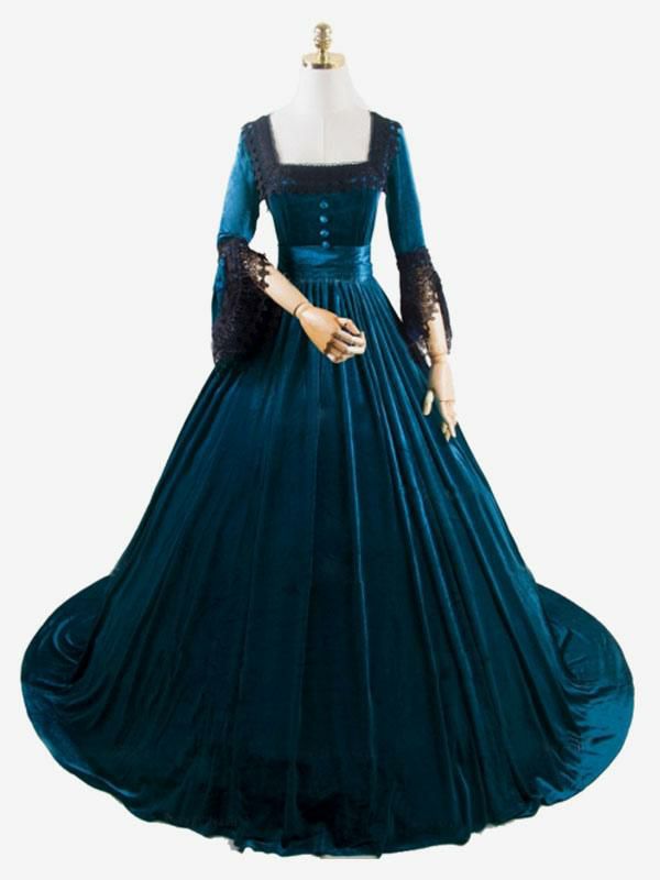 Retro Costume |  Deep Blue Retro Costumes Lace Polyester Marie Antoinette Costume Dress Retro Tunic Vintage Clothing Hobbies Retro Costume