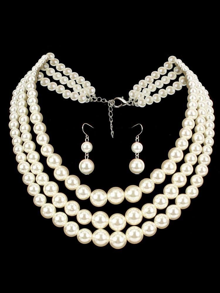 Retro Costume |  Flapper Dress Accessories White Pearls Earring With Layered Necklace Flapper Girl 1920s Great Gatsby Accessory Halloween Hobbies Retro Costume