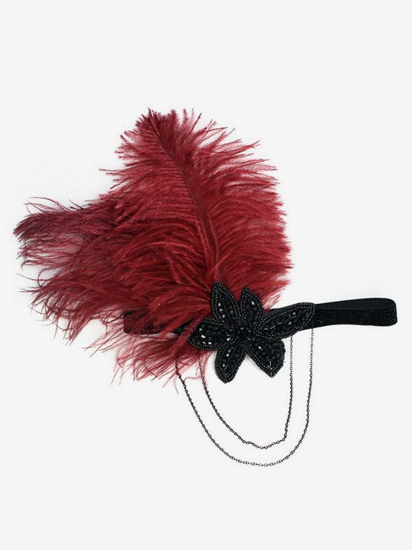 Retro Costume |  Flapper Headband 1920s Costume The Great Gatsby Feather Headpieces Burgundy Women Vintage Accessories Halloween Hobbies Retro Costume