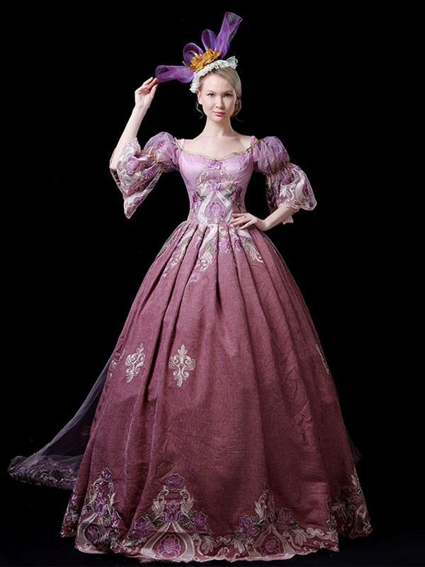 Retro Costume |  Fuchsia Pink Retro Costumes Embroidered Polyester Dress Marie Antoinette Costume Royal Tunic Party Prom Dress Hobbies Retro Costume