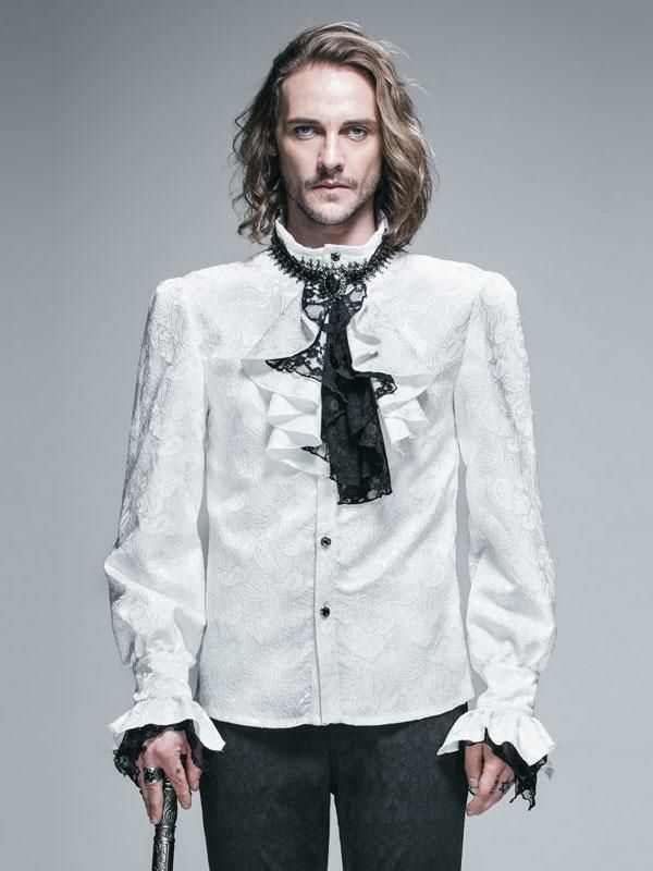 Retro Costume |  Gothic Shirts Men Carnival Costume White Top Long Sleeve Ruffles Lace Retro Blouses Hobbies Retro Costume