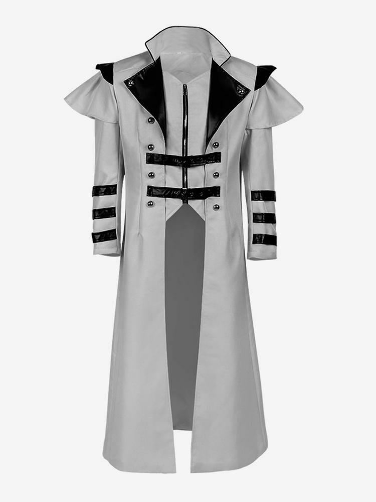 Retro Costume |  Gray Medieval palace banquet wear zipper slit long windbreaker stage performance wear Hobbies Retro Costume