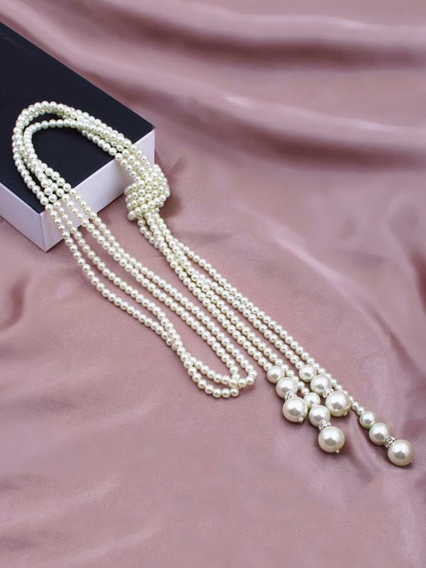 Retro Costume |  Great Gatsby Necklace Charleston Flapper Costume Accessories Pearls Vintage 1920’s Fashion Style White Women Retro Jewelry Hobbies Retro Costume