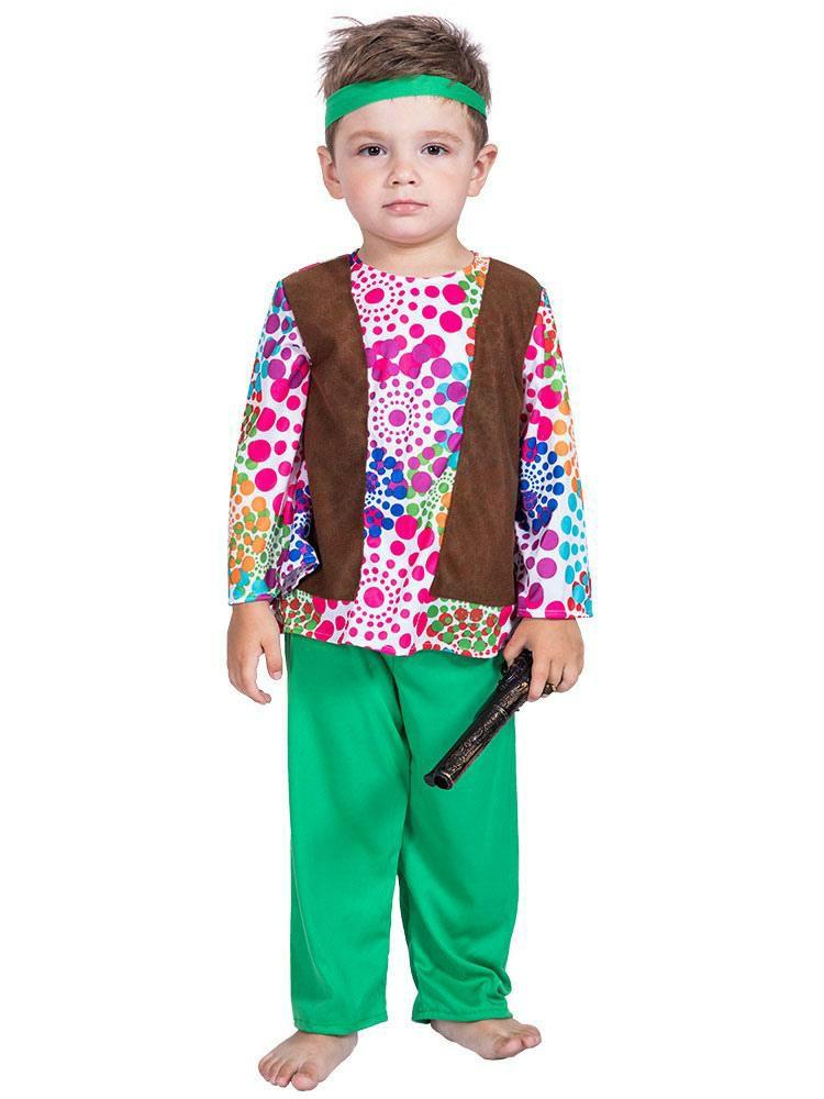 Retro Costume |  Green Hippies Children’s Performance Clothing Boys hippie Carnival Clothing Hobbies Retro Costume