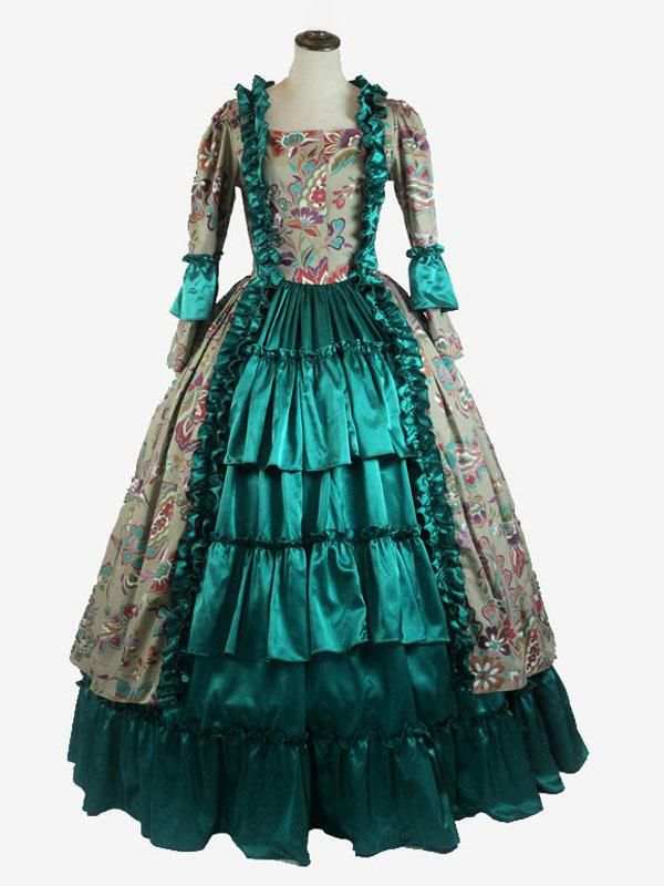 Retro Costume |  Green Retro Costumes Ruffles Polyester Floral Print Dress Marie Antoinette Costume Retro Tunic Party Prom Dress Hobbies Retro Costume