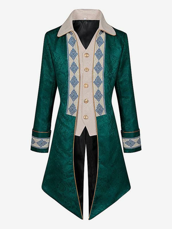 Retro Costume |  Green Vintage Top Retro Floral Print Long Sleeves Polyester Polyester Fiber Overcoat Retro Costumes For Man Hobbies Retro Costume