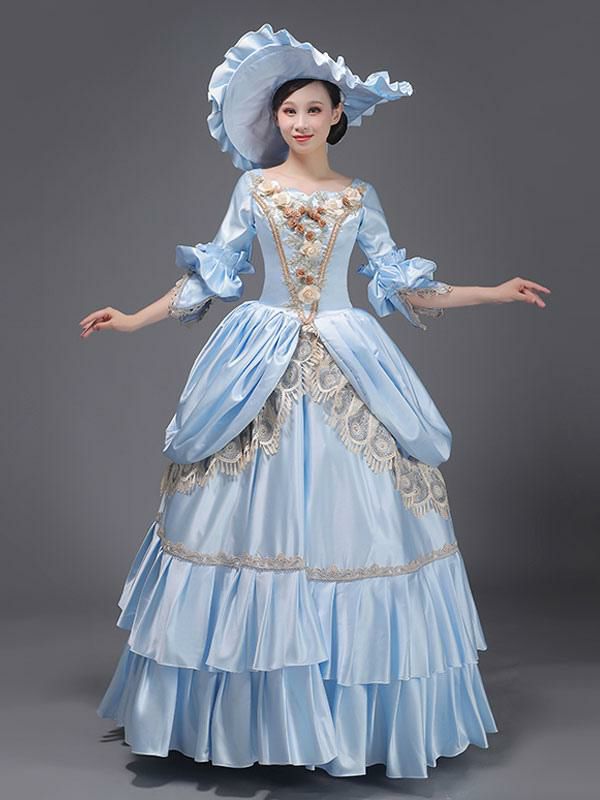 Retro Costume |  Light Sky Blue Retro Costumes Lace Polyester Hat Marie Antoinette Costume Royal Tunic Masquerade Ball Gown Hobbies Retro Costume