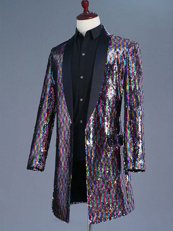 Retro Costume |  Long Retro Stage Performance Glitter Overcoat 80’s Rock Dancing Wear Hobbies Retro Costume