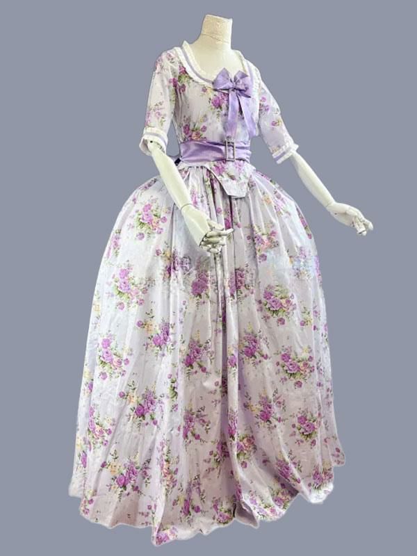 Retro Costume |  Purple Retro Costumes Bows Polyester Floral Print Dress Retro Marie Antoinette Costume Tunic Party Prom Dress Hobbies Retro Costume