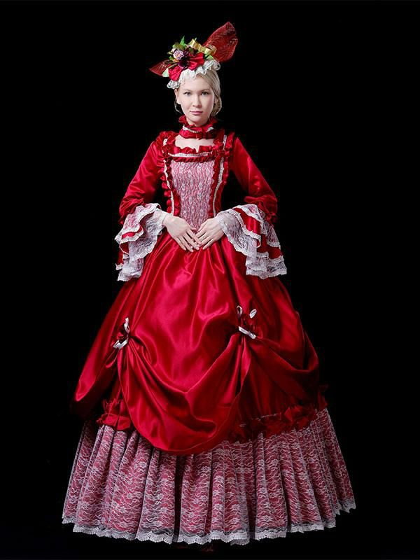 Retro Costume |  Red Retro Costumes Lace Polyester Dress Vintage Tunic Marie Antoinette Costume 18th Century Costume Hobbies Retro Costume