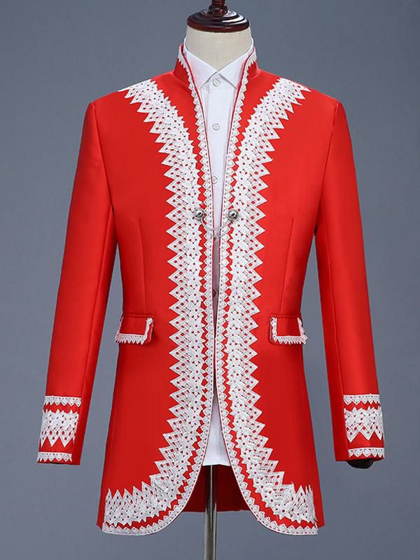 Retro Costume |  Red Vintage Top Elegant Polyester Long Sleeves Retro Costumes For Man Hobbies Retro Costume