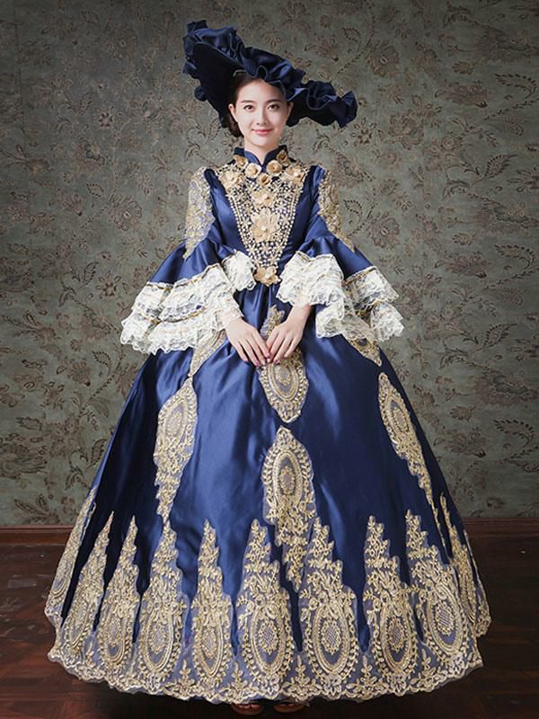 Retro Costume |  Rococo Victorian Dress Lace Long Sleeve Blue Classical Lolita Dress Hobbies Retro Costume