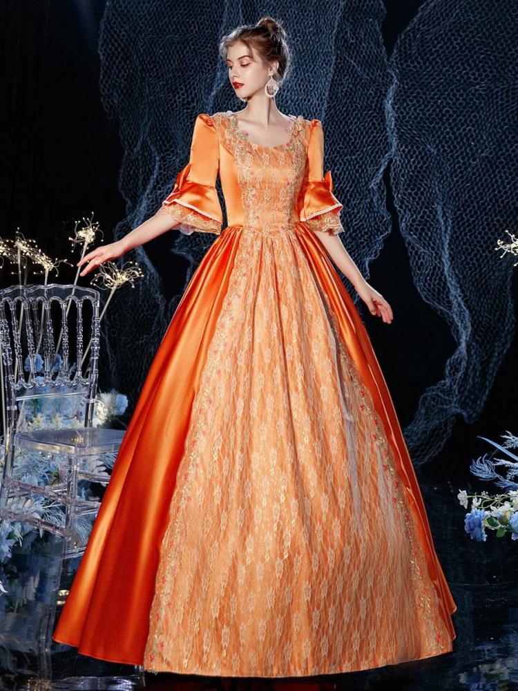 Retro Costume |  Rococo Victorian Retro Costume Dress Orange Red Masquerade Lace Cotton Cosplay Costume Carnival Hobbies Retro Costume