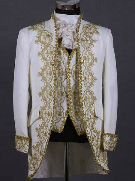 Retro Costume |  Rococo White Print Royal Court Synthetic Costumes For Men Halloween Hobbies Retro Costume