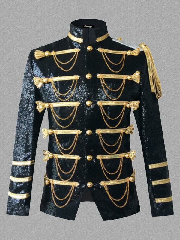 Retro Costume |  Silver Vintage Top Vintage Sequins Chains Long Sleeves Polyester Polyester Fiber Overcoat Retro Costumes For Man Hobbies Retro Costume